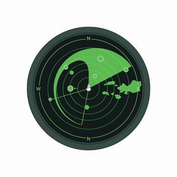Navigational Radar Screen Displaying Targets and Oceanic Features vector