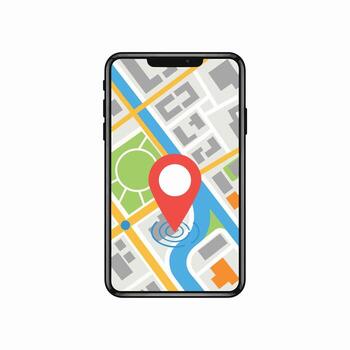 Smartphone Displaying a City Map with a Red Location Pin Marking a Specific Spot vector
