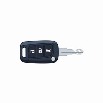 Modern Car Key Fob With Lock Unlock And Trunk Buttons And Metal Key Blade Extended vector