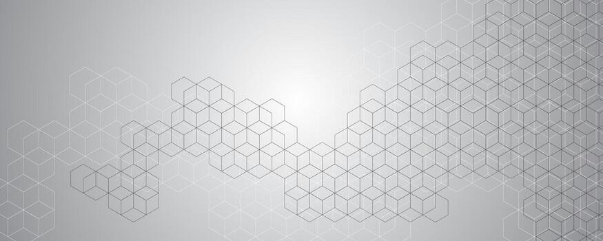Hexagon abstract banner. Abstract geometric cube line pattern on gray background. Futuristic cube and hexagon line pattern background vector