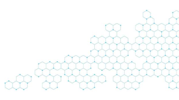 Futuristic Blue Hexagonal Grid Technology Background. Molecular Structure Background with Geometric Hexagon Pattern vector