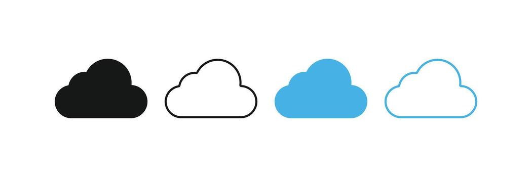 moderno gráfico conjunto de nube íconos en varios estilos, negro, describir, y vibrante azul. ideal para digital tecnología, datos almacenamiento, y red ilustraciones vector