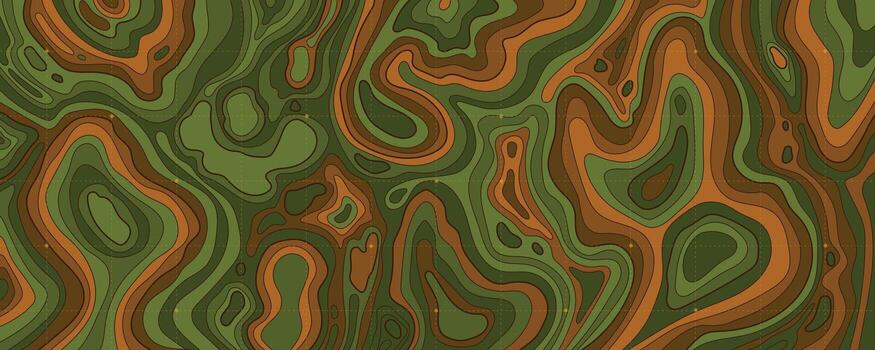 Multicolored Topographic Landscape Map with Grid and Lines, Outline Terrain. Banner with geographic mountain relief. Wavy abstract contour background with cartography texture vector
