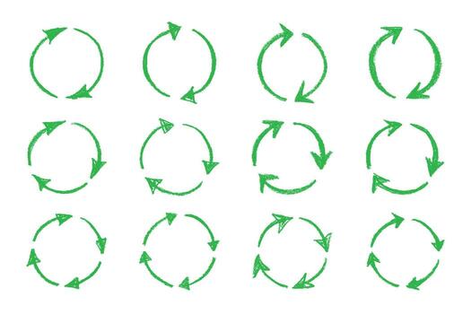 concept cycle Set of hand drawn recycle arrow icon Recycling resources symbol Reuse of materials, zero waste, green environment, saving the planet vector