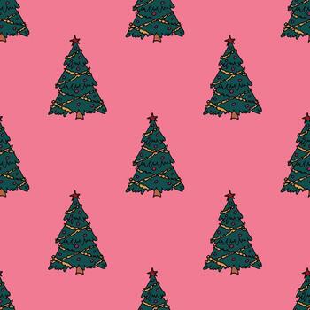 sin costura modelo con geométrico mínimo escandinavo Navidad árbol garabatear para decorativo imprimir, envase papel, saludo tarjetas y tela nuevo impresión vector