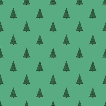 nuevo dibujos animados sin costura modelo con geométrico mínimo escandinavo Navidad árbol garabatear para decorativo imprimir, envase papel, saludo tarjetas y tela vector