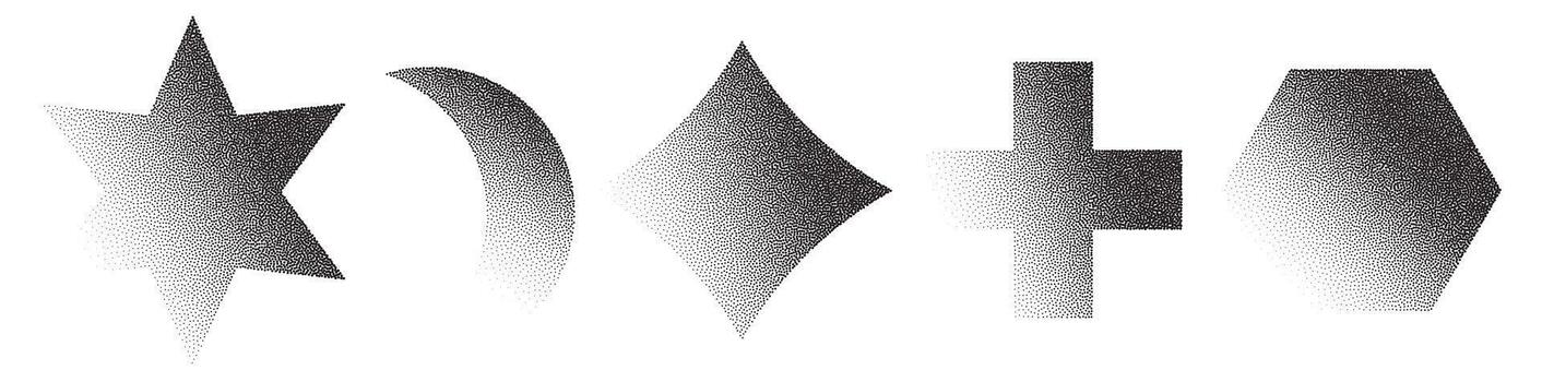 Geometric halftone shapes with dotted shading effect vector