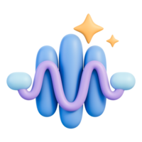 som onda ícone com curvado forma de onda e Estrela brilhar, audio e voz símbolo para discurso reconhecimento, música e podcast, espectro equalizador, sinal amplitude, estúdio misturar editor, 3d ilustração png
