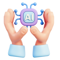 mãos segurando microchip processador com CPU o circuito e neural rede, máquina Aprendendo para Informática e dados, semicondutor hardware alfinetes, eletrônicos integração, 3d ilustração png