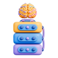 cérebro conectado para dados servidores com neural rede nós, artificial inteligência para cíber segurança, dados proteção, base de dados criptografia, nuvem Informática e digital segurança, 3d ilustração png