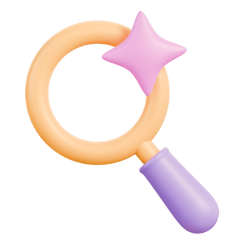 Search magnifier lens icon with star sparkle highlight, zoom and focus tool for find, inspect and scan, review and analysis, check, verify, validate, file lookup and preview, 3d illustration png