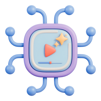 mikrochip processor med spela ikon och krets stift, cpu gpu hårdvara för media bearbetning och omkodning, strömning, kompression, upplösning och digital innehåll skapande, 3d illustration png