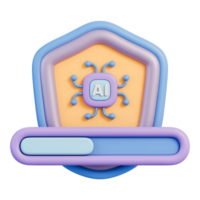 Carregando Barra com escudo e microchip processador, neural rede o circuito para segurança 3d ilustração png