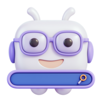ai chatbot robô face com óculos e procurar Barra ícone, virtual assistente para bate-papo e Mensagens, conversação Apoio, suporte e respostas, aplicativo ui para comunicação, avatar personagem, 3d ilustração png