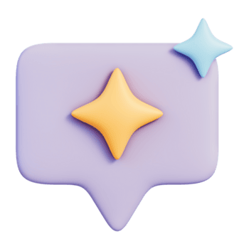 Message chat bubble with star sparkle for notifications and replies, conversation, social messaging and communication, app UI element for inbox alerts and feedback, 3d illustration png