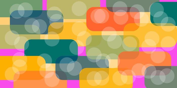 Colorful abstract background with rounded rectangles and transparent circles in vibrant geometric design. vector