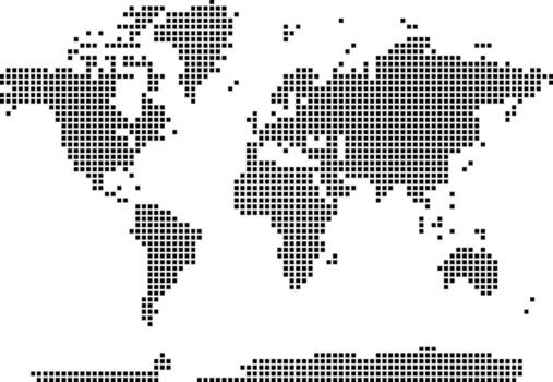 moderno cuadrado forma punteado mundo mapa diseño. cuadrado forma punteado mundo mapa demostración global mapa con continentes en un modelo de pequeño puntos vector