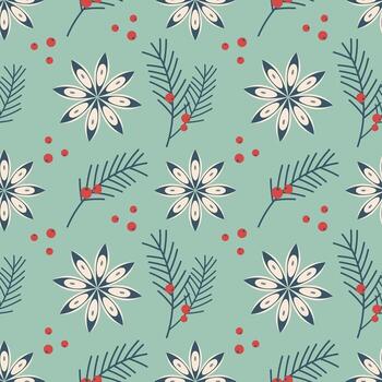 Winter pattern with branches and berries for greeting cards and wrapping paper. Merry Christmas and Happy New Year. Juniper. vector