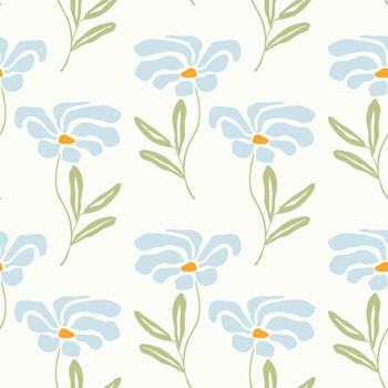 Spring Vibes with chamomile boho flowers, stylized botanical pattern. On light background. vector