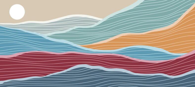 Japanese background with lines and waves pattern. Abstract template with geometric patterns. Oriental-style mountain layout design. Abstract mountain vector