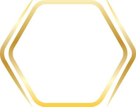 Golden hexagon frame border with metallic gradient effect on white background. Elegant and modern geometric design, perfect for invitations, certificates, luxury branding, posters, digital templates vector