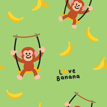 Cute Hand Drawn monkey Pattern with banana vector