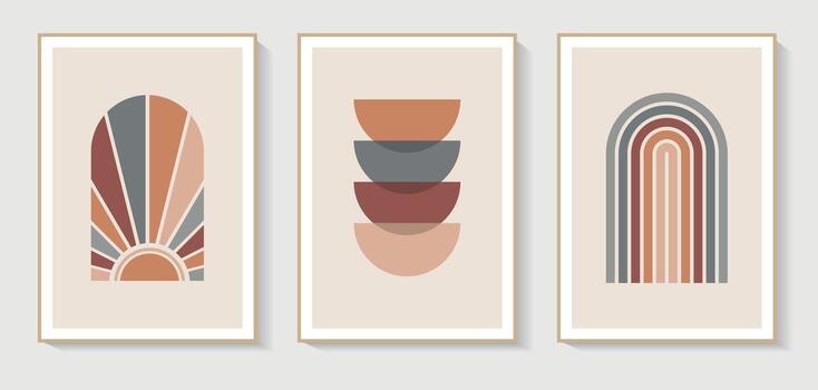 conjunto de 3 pared Arte resumen medio siglo moderno impresión colocar. boho pared Arte conjunto de 3 huellas dactilares galería pared colocar. vector