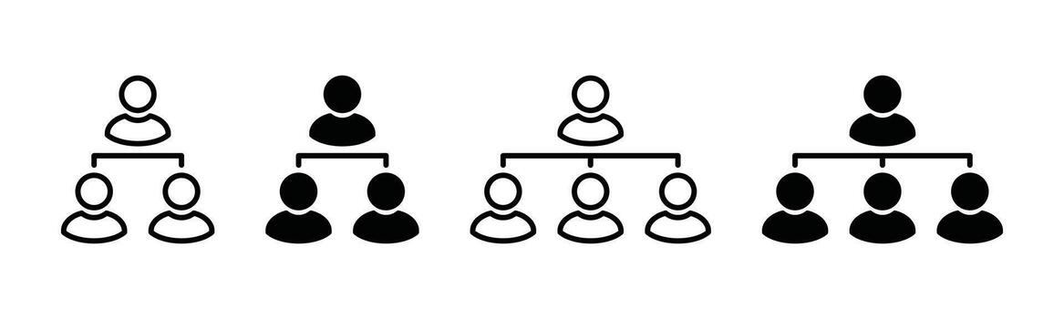 Organization chart icon set. Information structure of company management subordinates. Infographic of businessman manager employee, hierarchy symbol - illustration vector