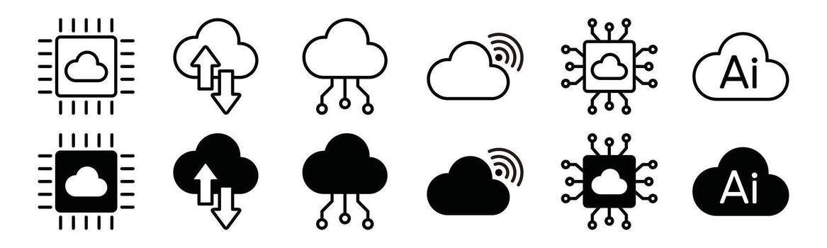 nube tecnología icono colocar. tecnología, digital, Wifi, ai, Internet, circuito, ciber icono símbolo colección - ilustración vector