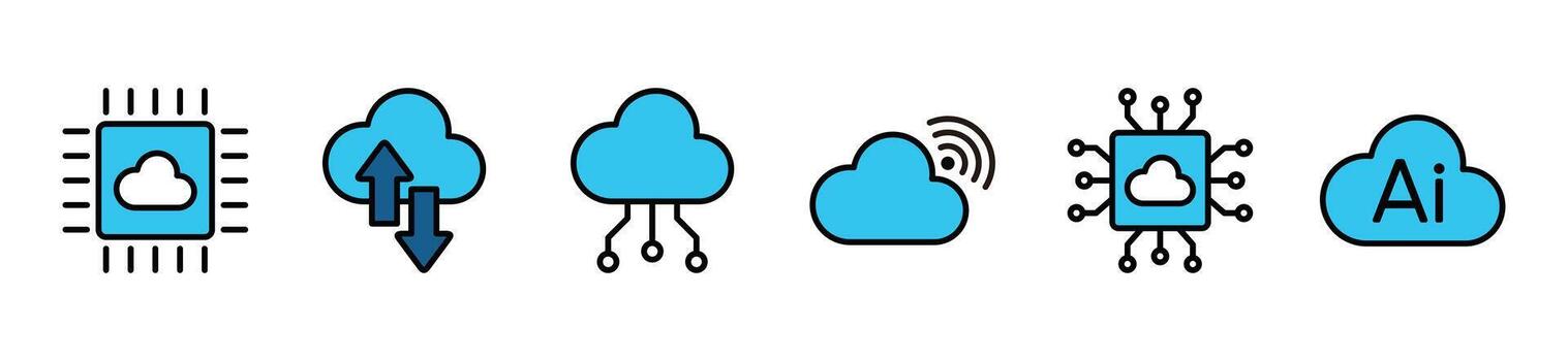 nube tecnología icono colocar. tecnología, digital, Wifi, ai, Internet, circuito, ciber icono símbolo - ilustración vector