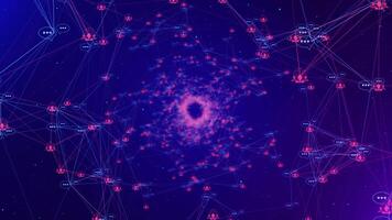 digital social nätverk begrepp med trogen cyber teknologi, chatt gränssnitt, internet kommunikation och global förbindelse. video