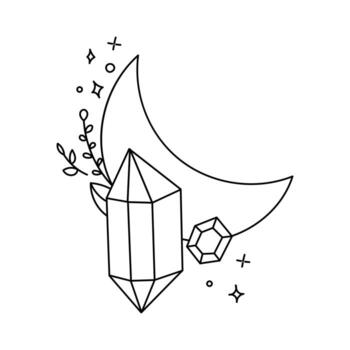 Bohemian linear logos, icons and symbols moon design templates, geometric abstract design elements for decoration. Crystal an branch . vector