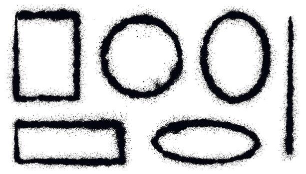 Grunge ink spray frame set. Round, square, rectangular, and oval shapes. Splattered, sloppy outline border in graffiti style, elements. vector