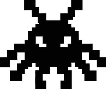 Retro pixel art alien invader spaceship game character design silhouette vector