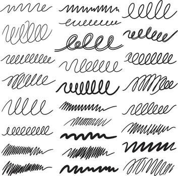 colección de mano dibujado Escribiendo líneas y remolinos para diseño elementos silueta vector