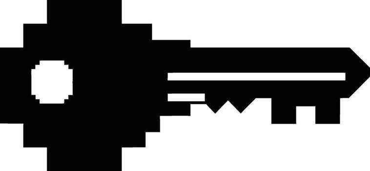 Pixelated key icon symbolizing security and access silhouette vector