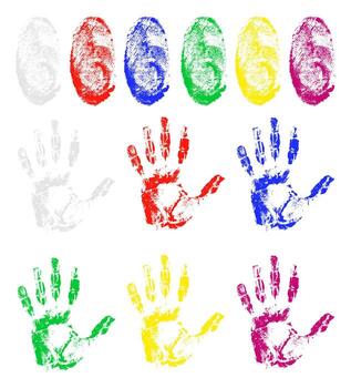 fingerprint and handprint of different colors cartoon stock illustration isolated on gray background vector
