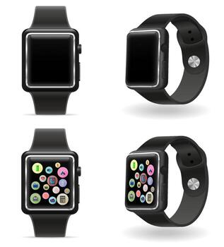 Black smartwatch with colorful icons vector