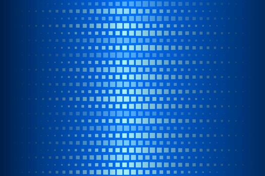Horizontal Halftone Square Pixels Pattern. Light gradient on a blue background. illustration of abstract bg with geometric square elements grid. Texture overlay. vector