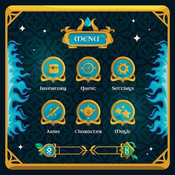 Fantasy game menu interface design vector