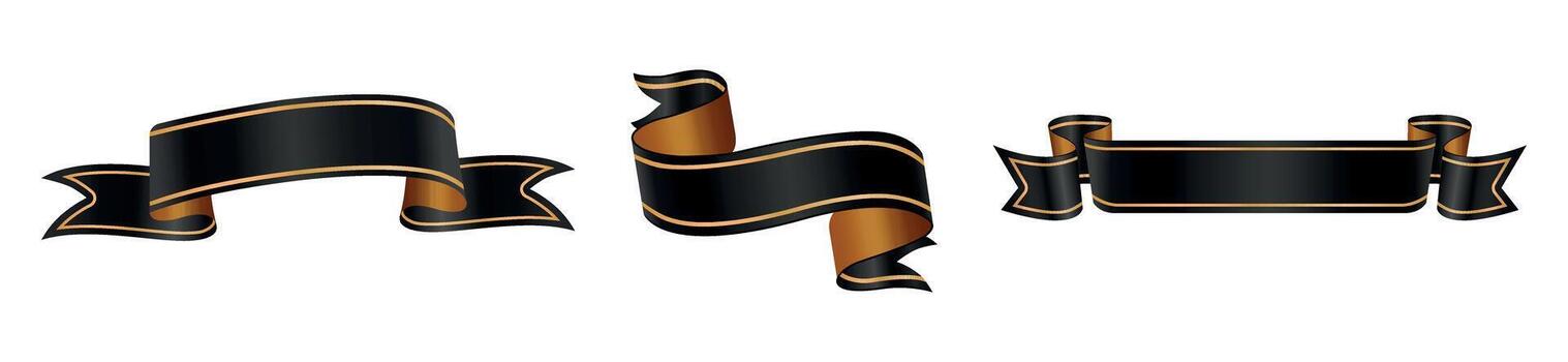 conjunto de Tres elegante negro cinta pancartas con oro recortar, Perfecto para agregando toque de sofisticación a invitaciones, certificados, sitio web encabezados, o ninguna otro gráfico diseño proyecto. aislado vector