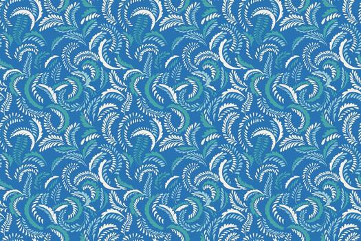 Seamless ornamental pattern with swirling foliage in green and white on blue background. Elegant decorative texture for textile, wallpaper, wrapping, and surface design vector