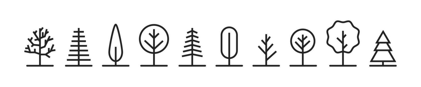 Trees linear icons. Tree icon set. vector