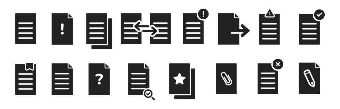 documento, archivo icono. documento icono colocar. archivo íconos recopilación. papel documentos y archivos vector