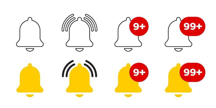 notificación campana icono colocar. entrante bandeja de entrada mensaje íconos vector
