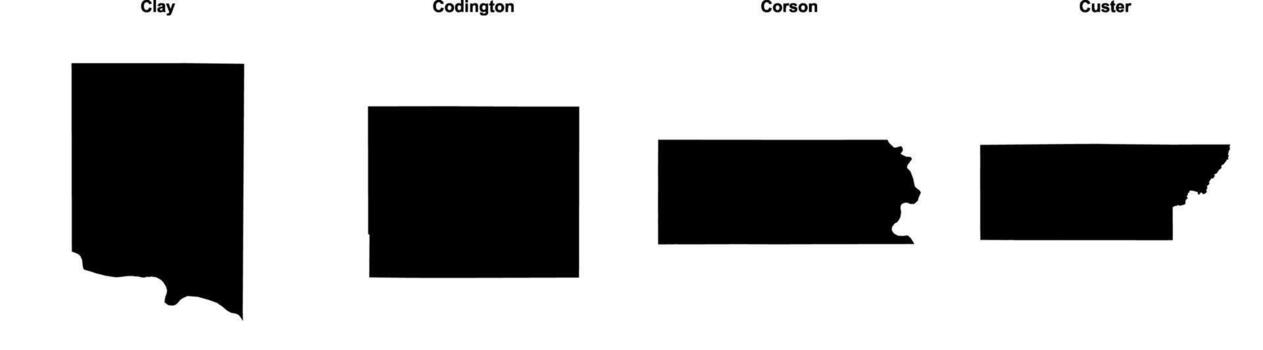 Clay, Codington, Corson, Custer outline maps vector