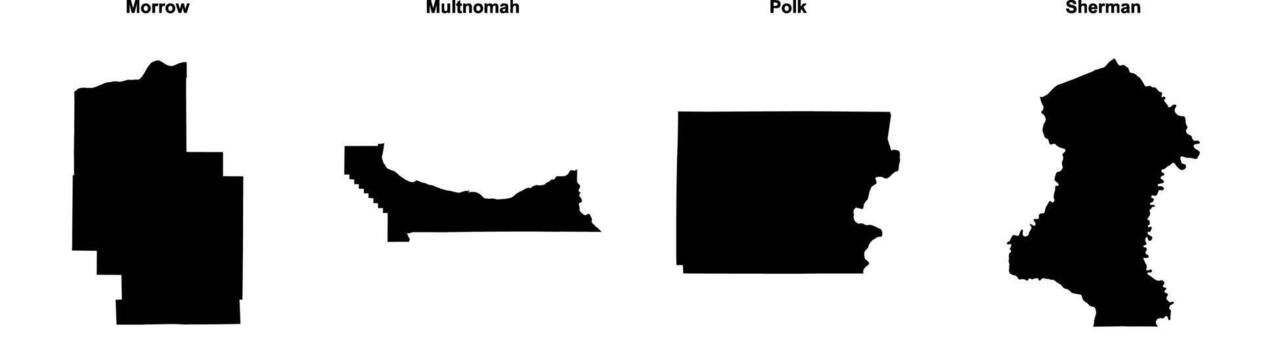 día siguiente, Multnomah, Polk, Sherman contorno mapas vector