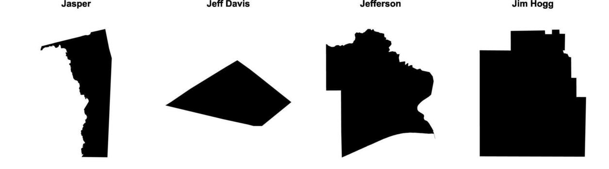 Jasper, Jeff Davis, Jefferson, Jim Hogg outline maps vector