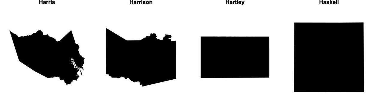 Harris, Harrison, Hartley, Haskell outline maps vector