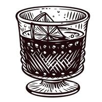 mano dibujado vaso con hielo cubitos y líquido Clásico grabado ilustración vector